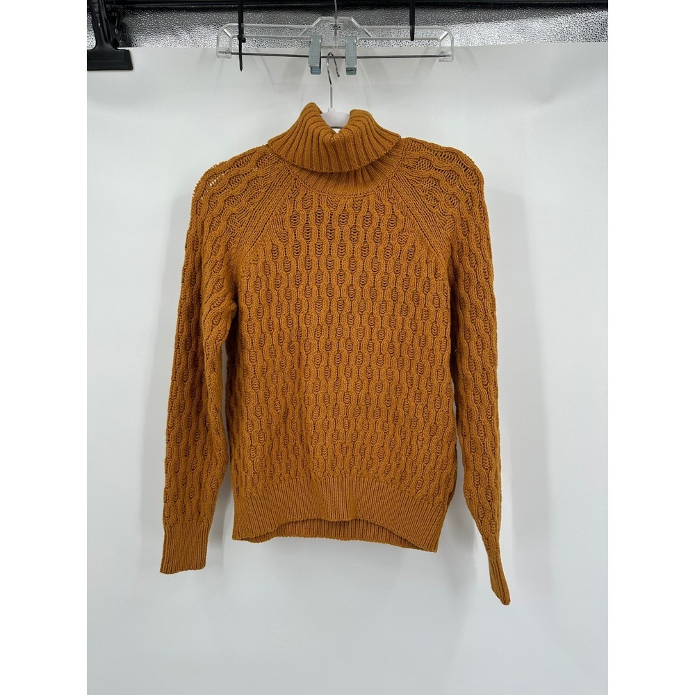 Womens Earthy Cable Knit Turtleneck Sweater Size S Granola Boho Chunky Academia